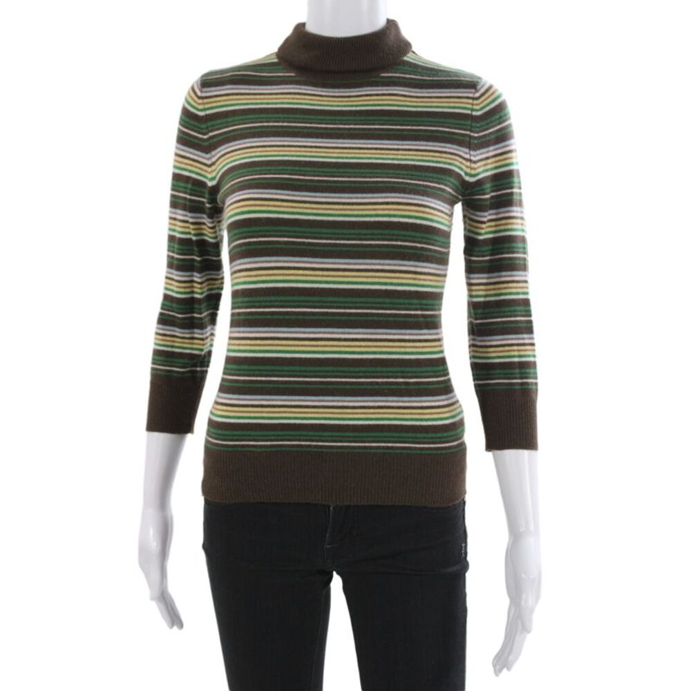 Three Dots Womens Multicolor Striped Cashmere Turtleneck Pullover Size M